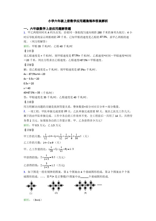 小学六年级上册数学应用题集锦和答案解析