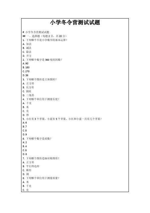 小学冬令营测试试题