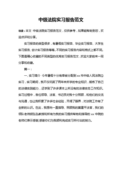 中级法院实习报告范文