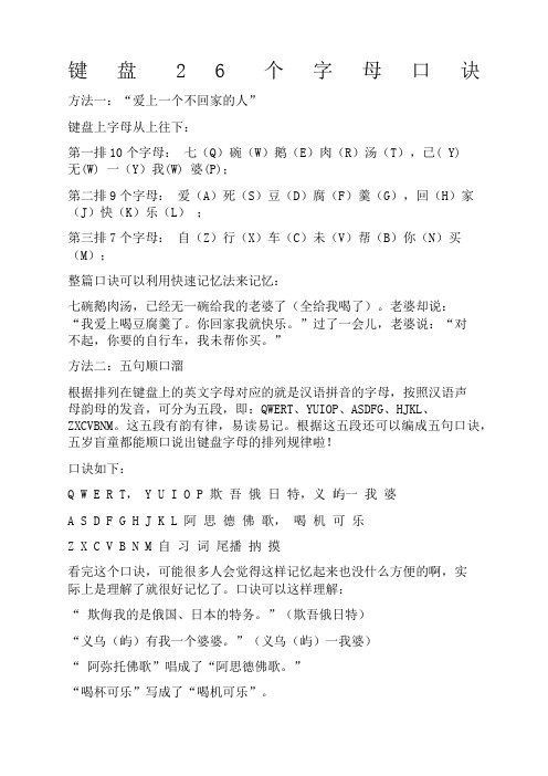 键盘个字母口诀