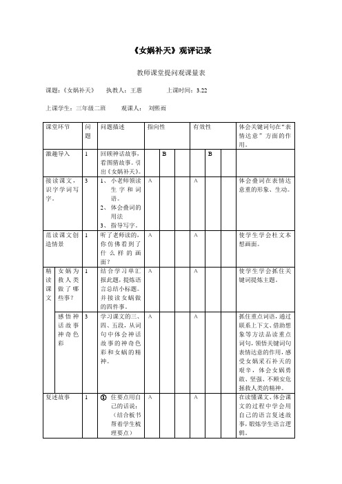 语文人教版三年级下册《女娲补天》观评记录