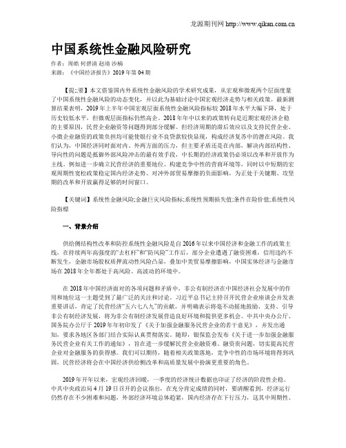 中国系统性金融风险研究