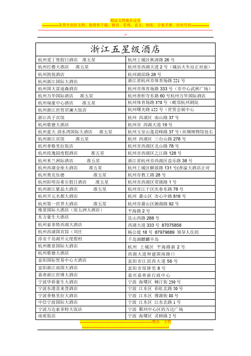 浙江五星级酒店名单