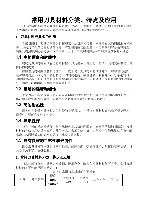 常用刀具材料分类、特点及应用