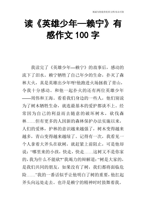 读《英雄少年—赖宁》有感作文100字