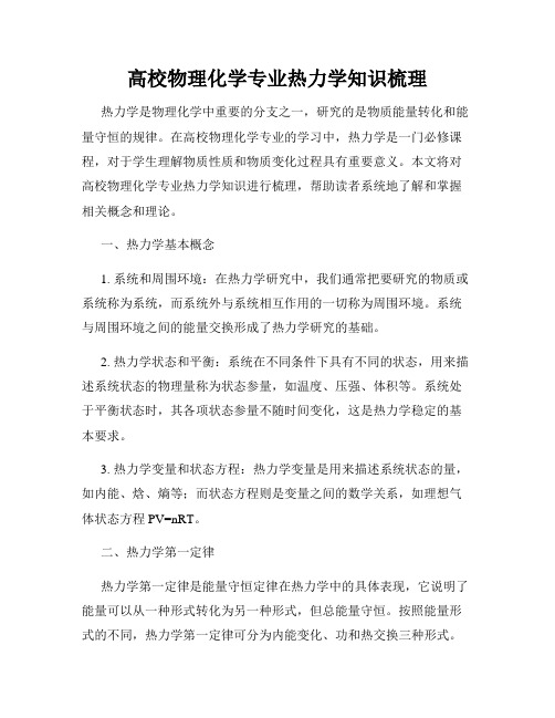 高校物理化学专业热力学知识梳理