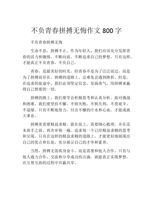 不负青春拼搏无悔作文800字