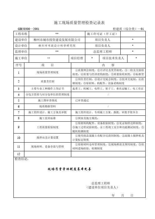 施工现场质量管理检查记录表1