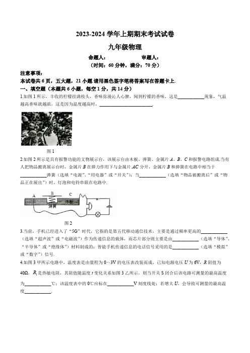 河南省实验中学2023-2024学年九年级上学期期末考试物理试题(有答案)