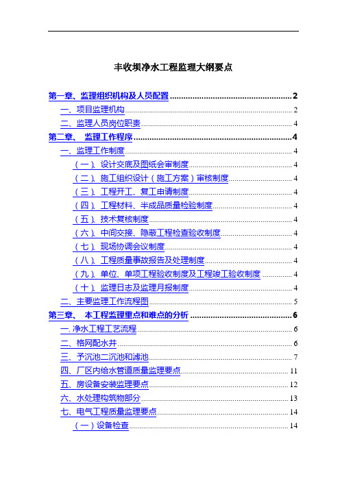 重庆市丰收坝水厂净水工程(监理投标大纲)净水要点