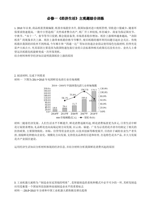 高中政治必修一《经济生活》主观题综合训练