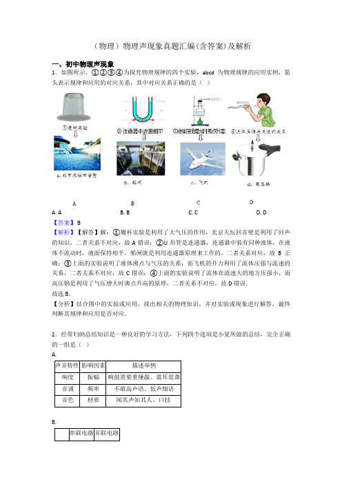 (物理)物理声现象真题汇编(含答案)及解析