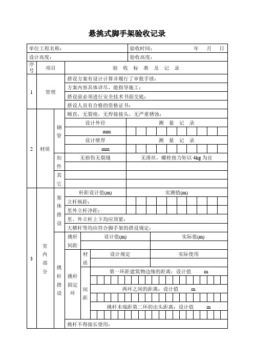 悬挑式脚手架验收记录