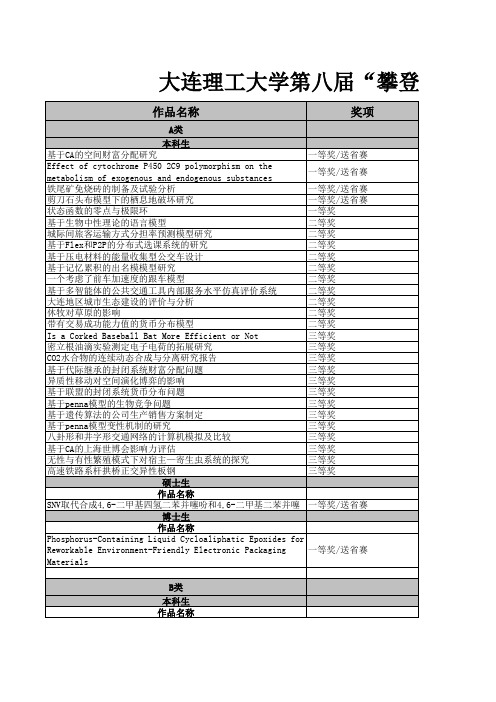 大连理工大学第八届“攀登杯”获奖作品信息表