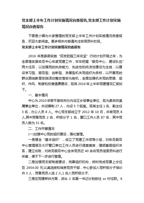 党支部上半年工作计划实施情况自查报告,党支部工作计划实施情况自查报告