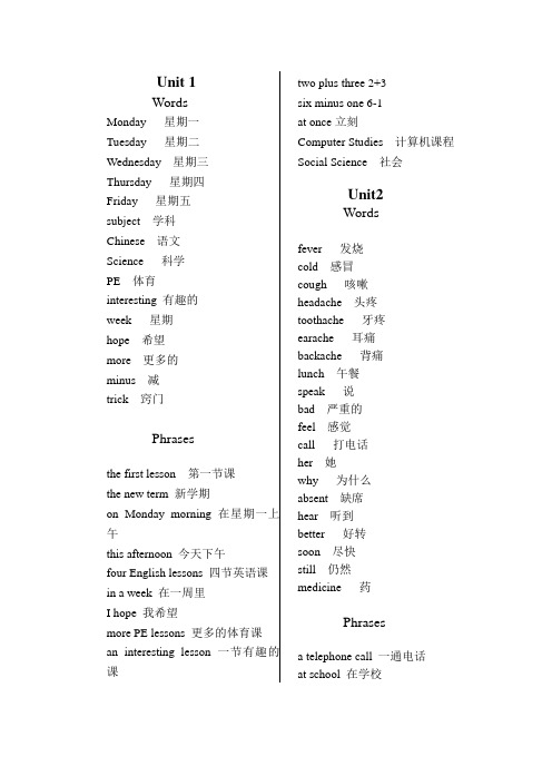 牛津小学英语5B单词、词组归纳