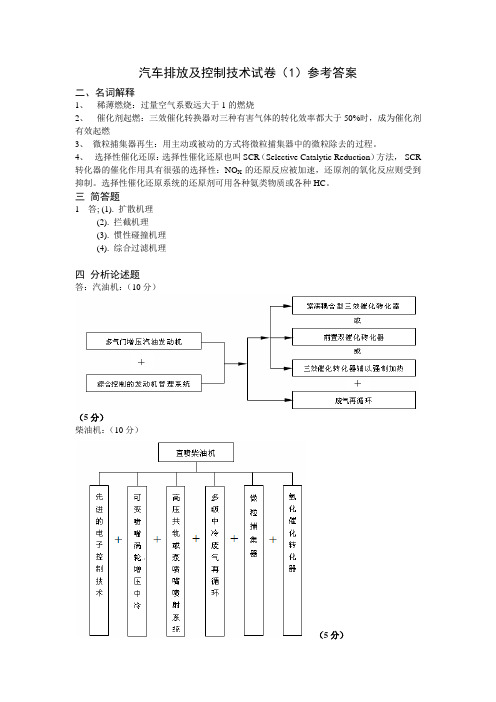 汽车排放控制技术试卷1答案