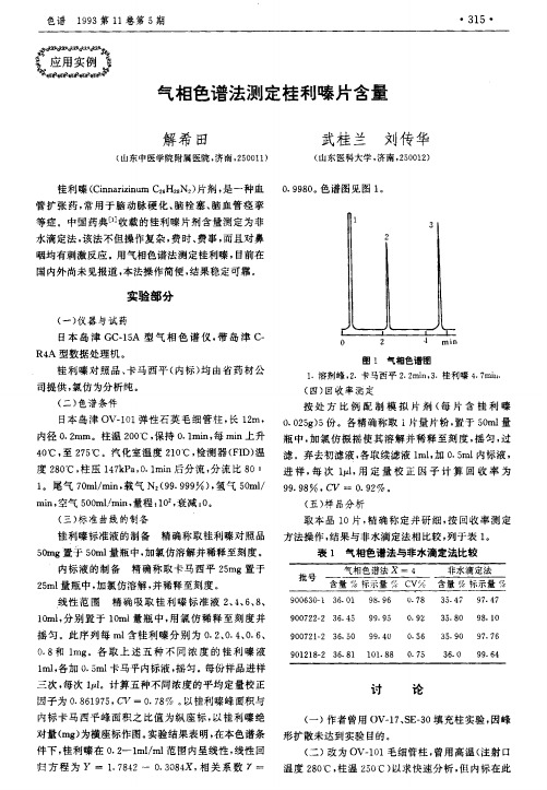 气相色谱法测定桂利嗪片含量