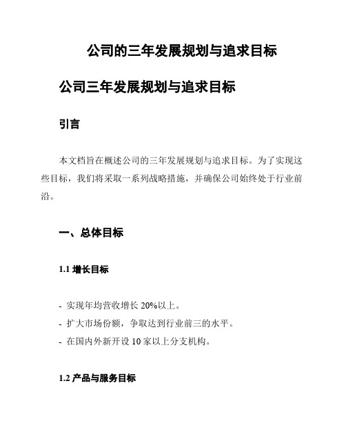 公司的三年发展规划与追求目标