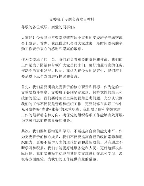 支委班子专题交流发言材料