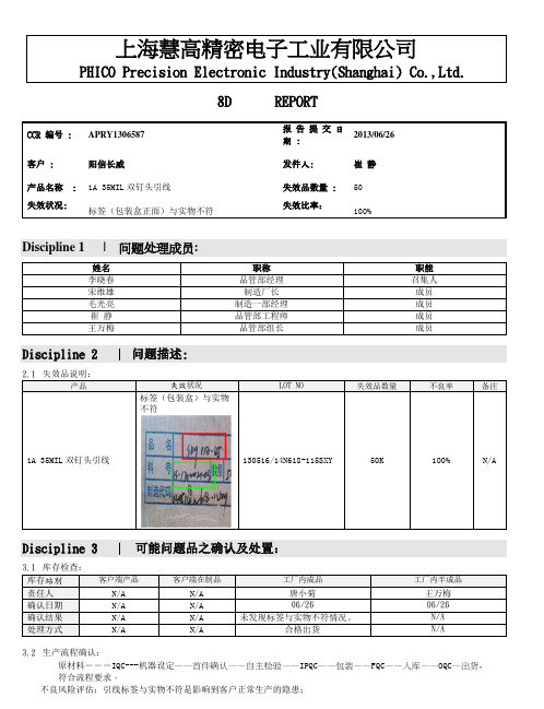 8D 报告标签与实物不符