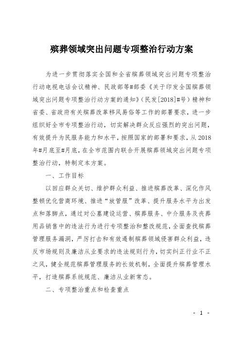 殡葬领域突出问题专项整治行动方案