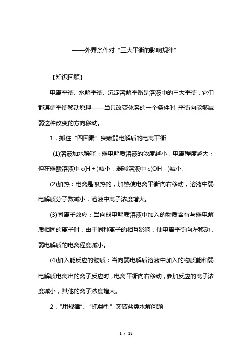 最新高考化学备考专题辅导与测试：外界条件对“三大平衡的影响规律”【要点透析、提升训练】