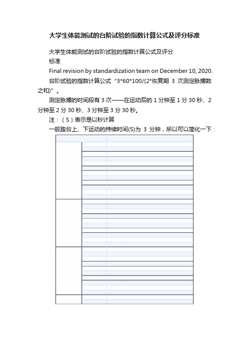 大学生体能测试的台阶试验的指数计算公式及评分标准