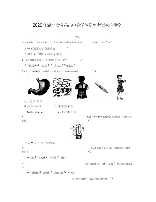 2020年湖北省宜昌市中等学校招生考试初中生物