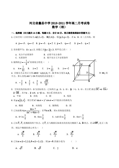 河北省蠡县中学2010-2011学年高二月考试卷