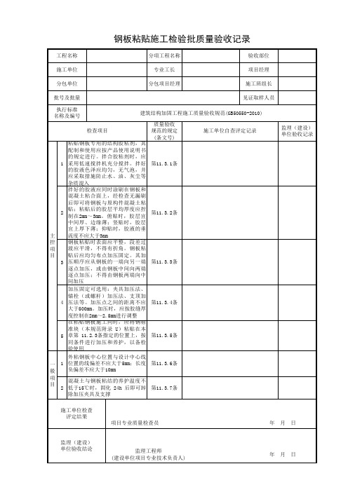 加固工程钢板粘贴施工检验批质量验收记录