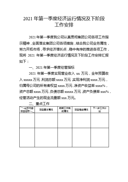 2021年第一季度经济运行情况及下阶段