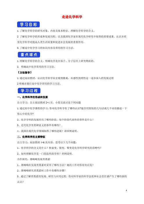 高中化学1.1走进化学科学学案1鲁科版必修第一册