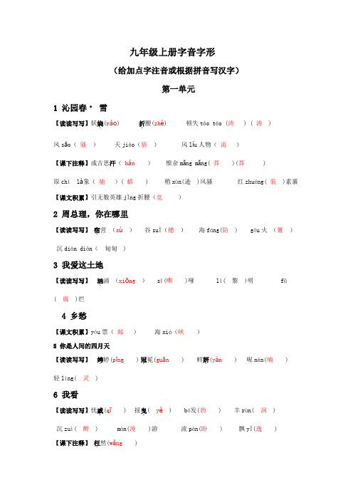 部编版九年级上册字音字形形梳理与中考真题实战(解析版)