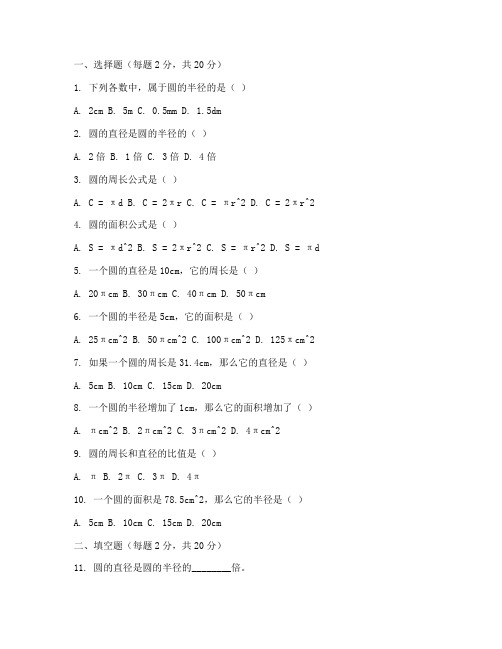 六年级数学圆试卷及答案