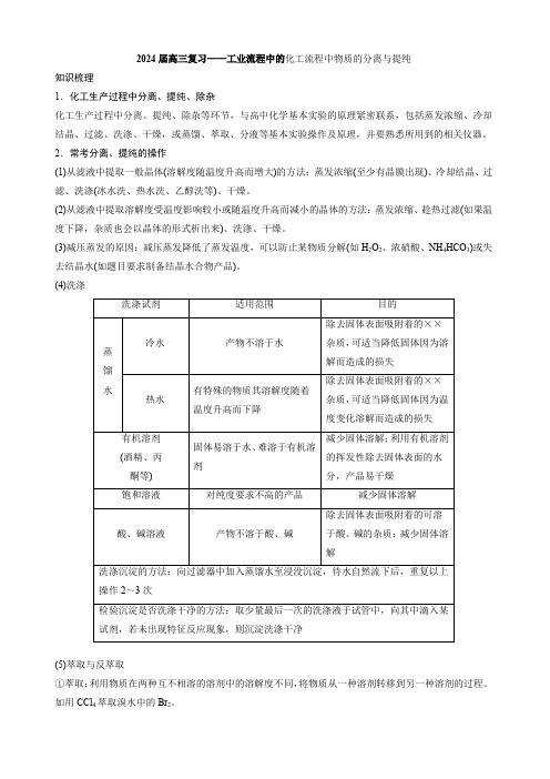 2024届高三复习——工业流程中的化工流程中物质的分离与提纯