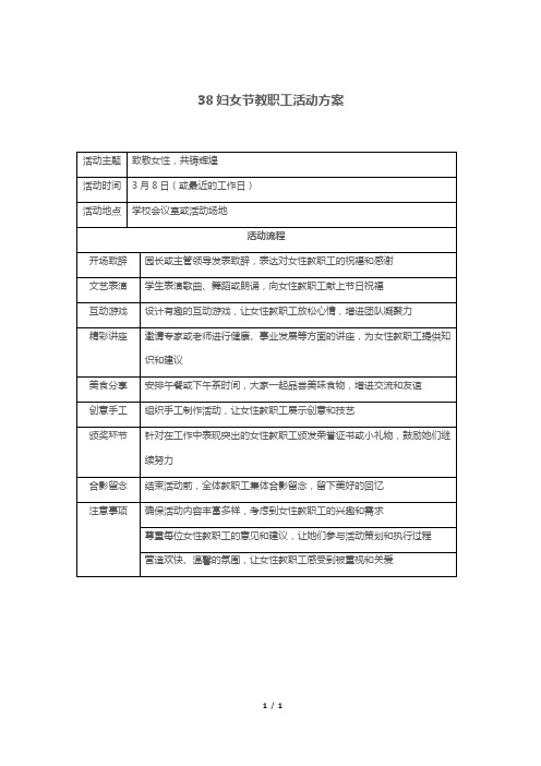 38妇女节教职工活动方案