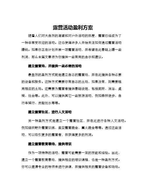 露营活动盈利方案