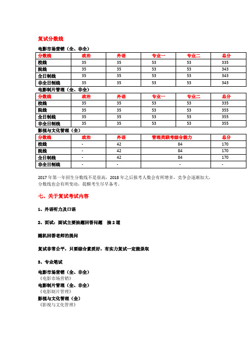 2019年北京电影学院管理学院考研复试内容和分数线