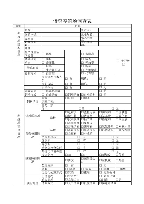 蛋鸡养殖信息调查表