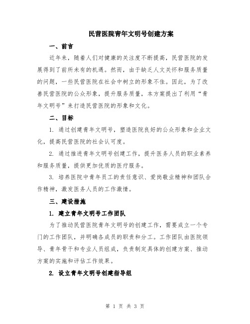 民营医院青年文明号创建方案