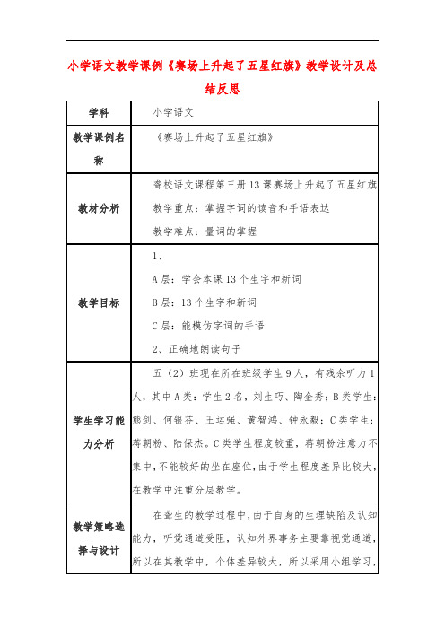 小学语文教学课例《赛场上升起了五星红旗》教学设计及总结反思