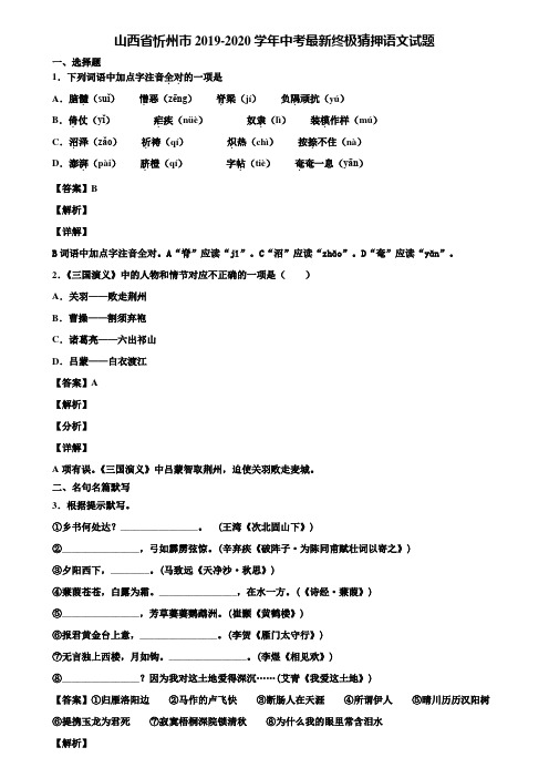 山西省忻州市2019-2020学年中考最新终极猜押语文试题含解析