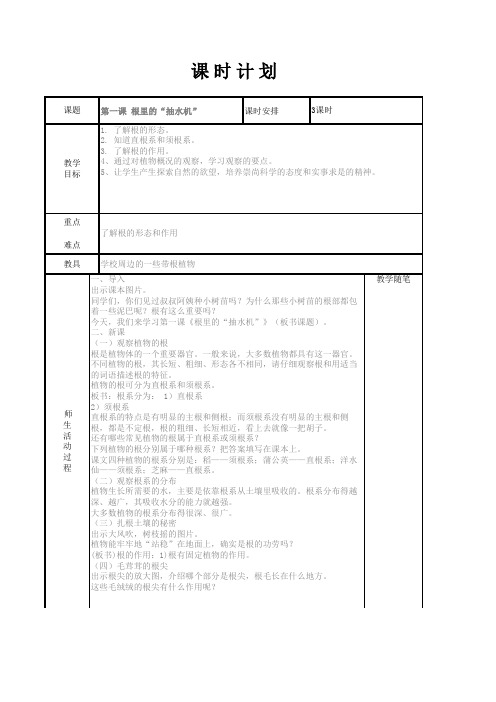 五年级科学上册教案表格