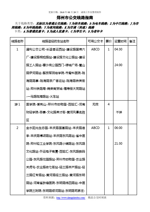 郑州公交线路一览表