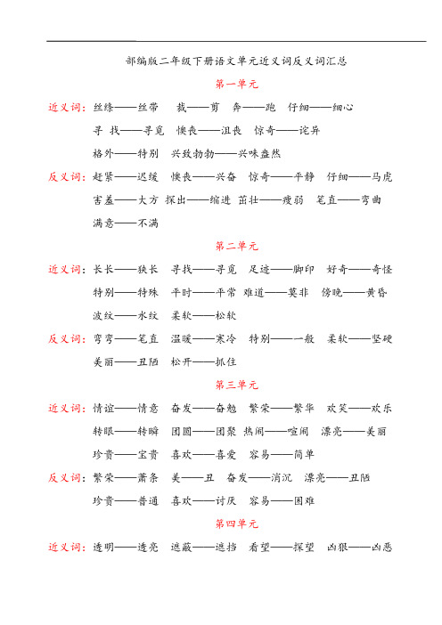 二年级下册语文素材-1-8单元近义词反义词汇总(PDF)-部编版