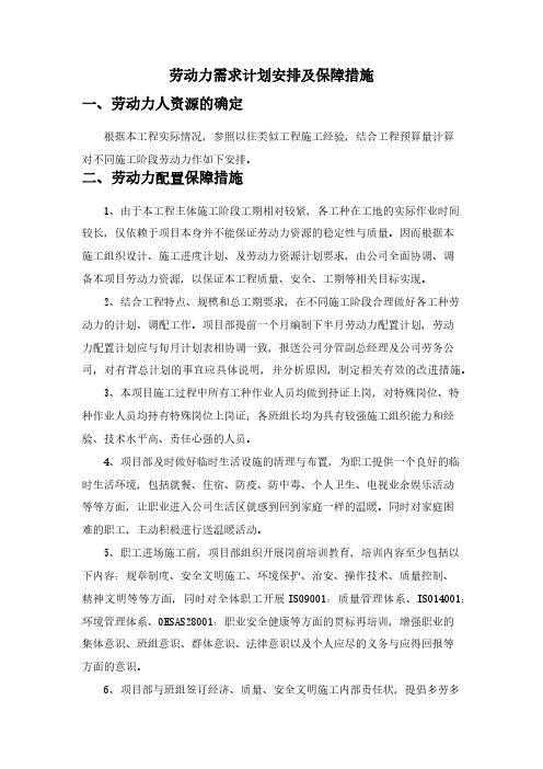 劳动力需求计划安排及保障措施