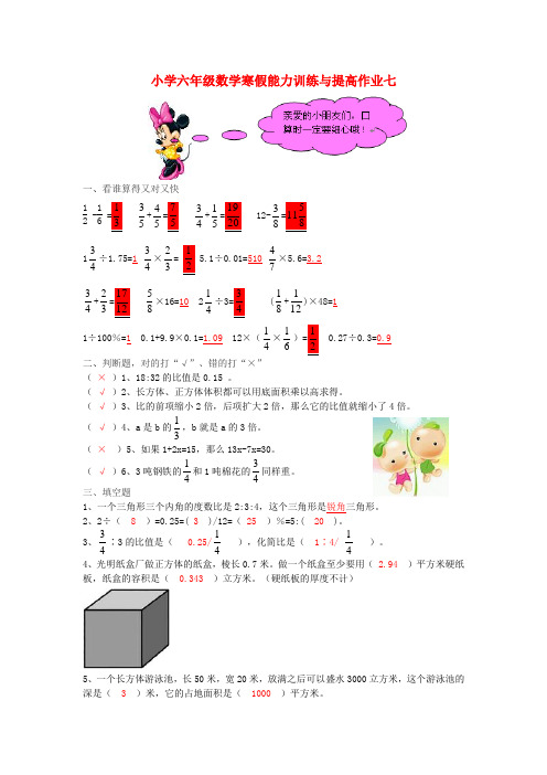 六年级数学寒假能力训练与提高15-7 苏教版