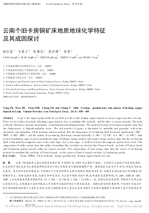 云南个旧卡房铜矿床地质地球化学特征及其成因探讨_杨宗喜