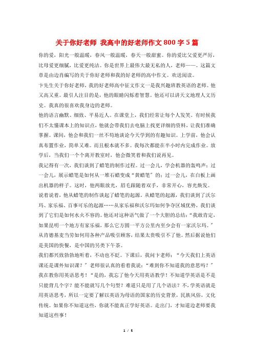 关于你好老师 我高中的好老师作文800字5篇